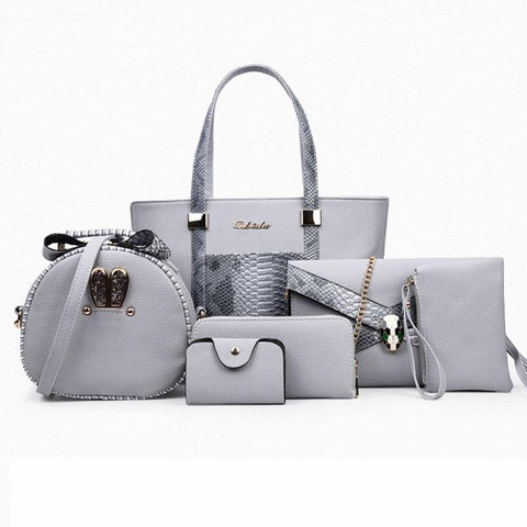 Women  Luxury Handbags Leather Design and Wallet Set 6 PCS set bag