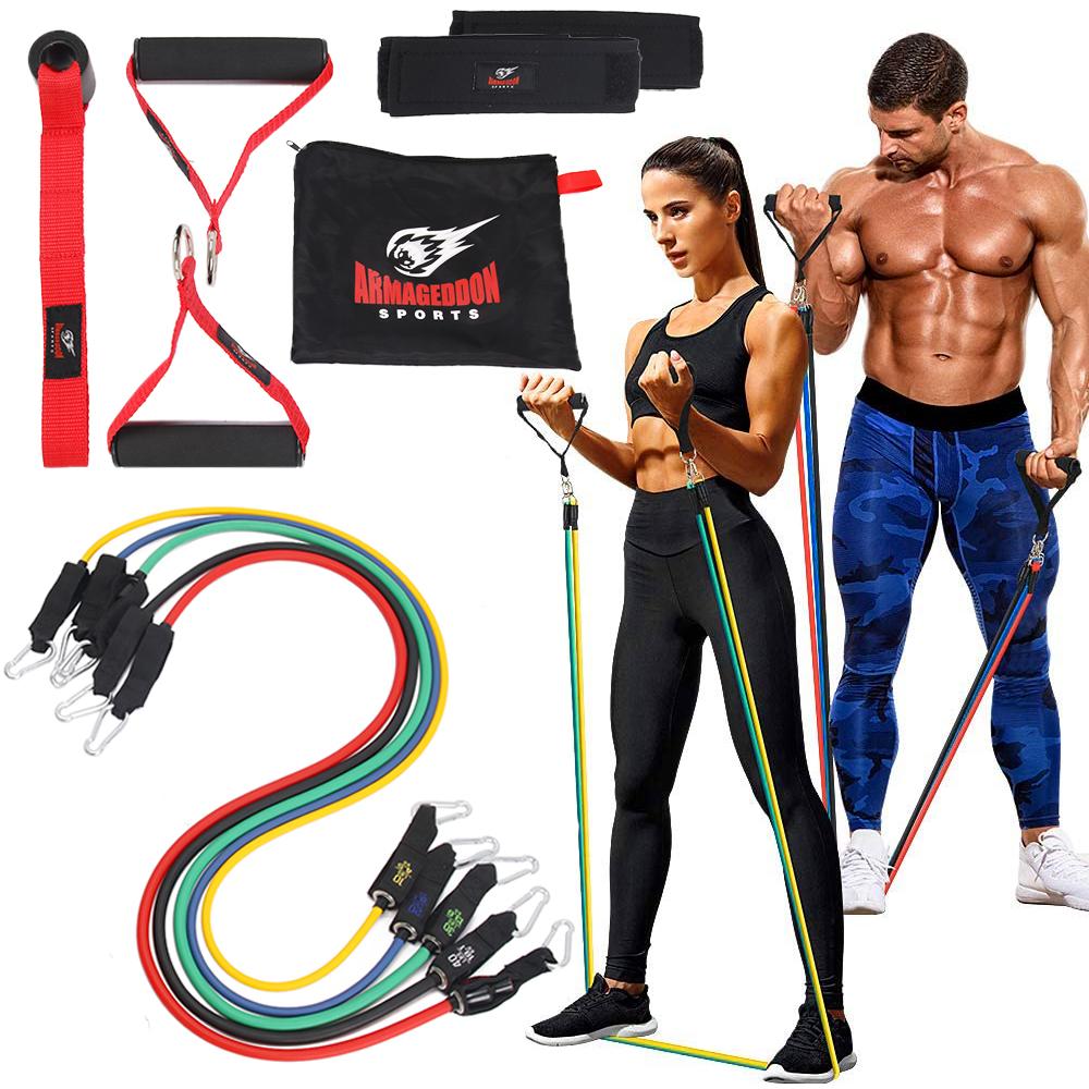 Resistance Bands Set (11pcs) with Handles, Door Anchor, Ankle Straps and Carry Bag  Armageddon Sports