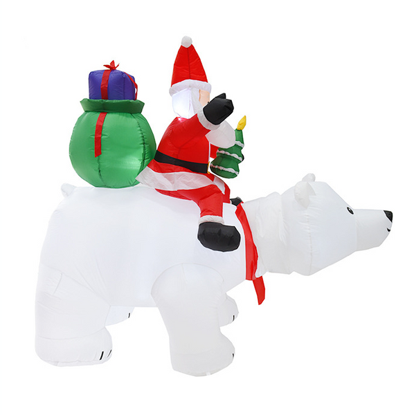 Inflatable Santa Claus Riding Shaking Head Bear With LED Lights Lawn Decoration