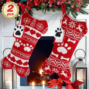 2pcs Pet Dog Christmas Stockings, Knit Christmas Stockings Large Bone Shape Pets Stockings for Dogs Christmas Holiday Decor