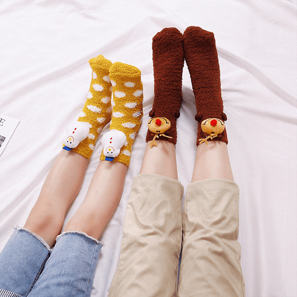 4 Pairs Cute Fuzzy Christmas Socks for Adults & Kids