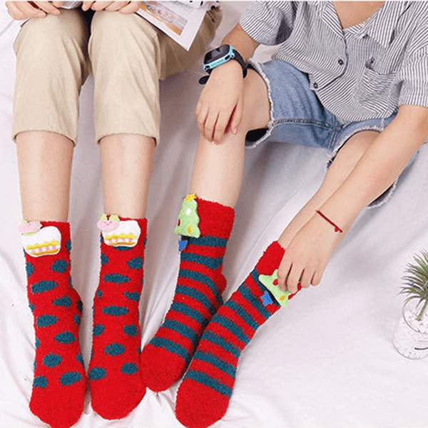 4 Pairs Cute Fuzzy Christmas Socks for Adults & Kids