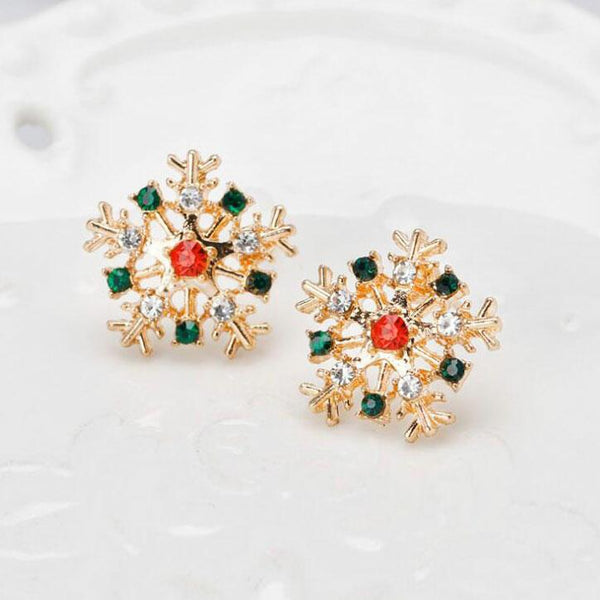 Christmas Snowflake Rhinestone Stud Earrings - Gold