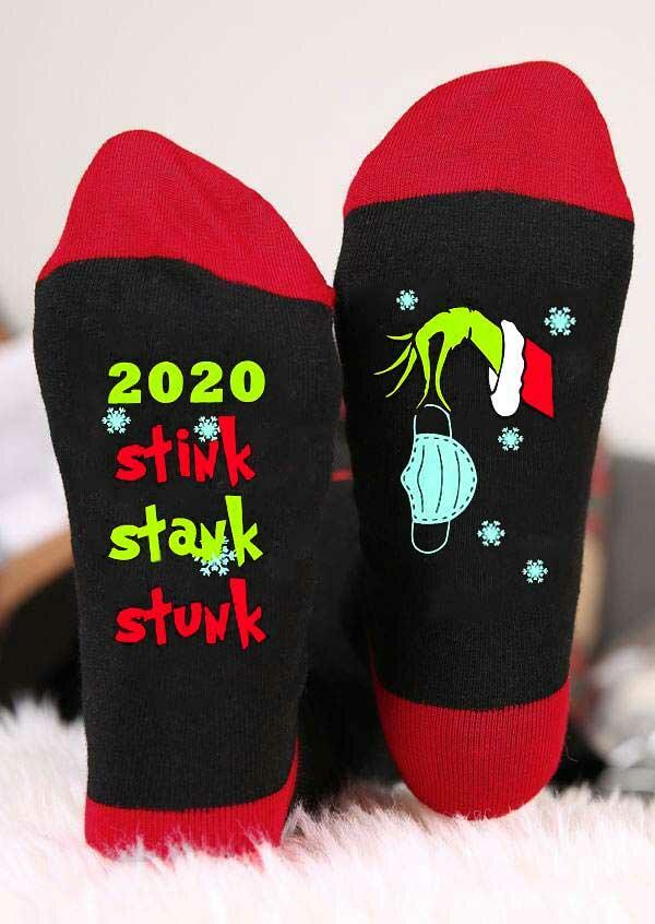 Christmas Snowflake 2020 Stink Stank Stunk Grinch Hand Socks - Red