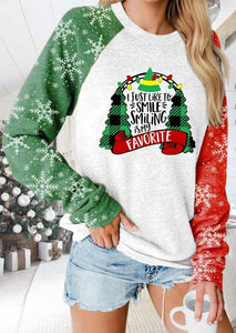Plaid Christmas Tree Snowflake I Just Like To Smile Sweatshirt