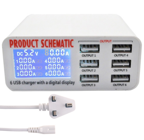 6 Ports Multiple USB Chargers Fast Charger Port LCD Display