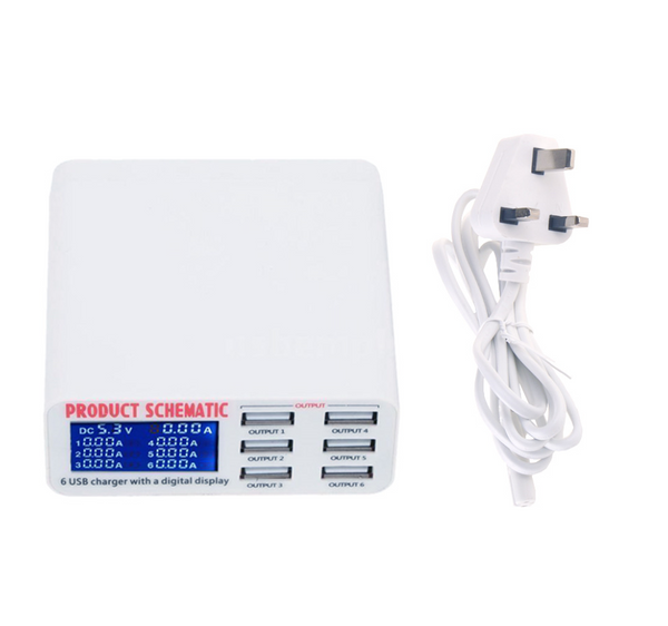 6 Ports Multiple USB Chargers Fast Charger Port LCD Display