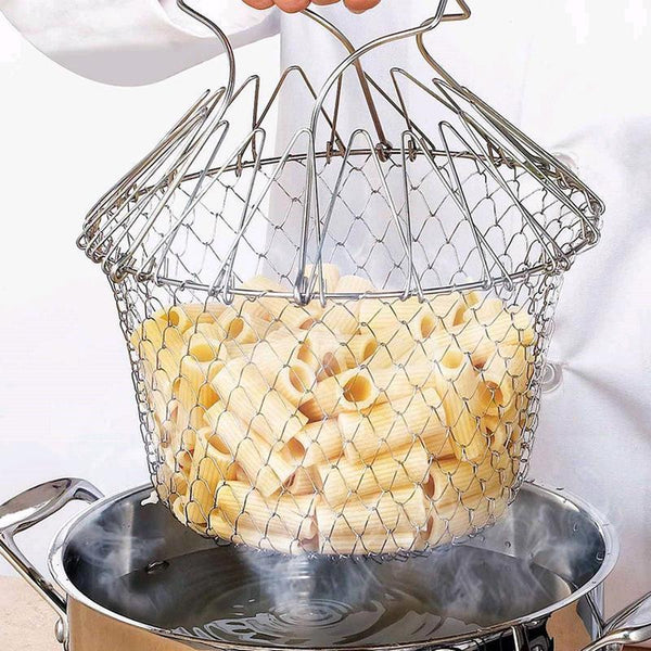 Foldable Steam Rinse & Stainless Steel Folding Frying Basket