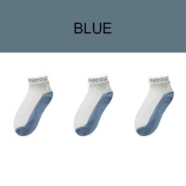 Lace Crystal Silk Breathable Boat Socks（3 pairs）