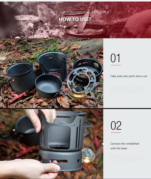 Portable 7pcs Camping Cookware Set