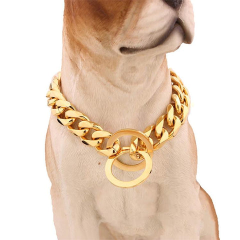 15mm Stainless Steel Thick Gold Chain Pet Collar (Adjustable Length)