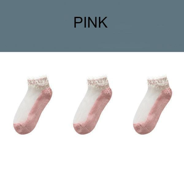 Lace Crystal Silk Breathable Boat Socks（3 pairs）