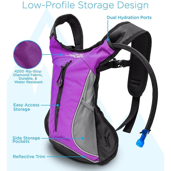 Sport Hydration Backpack [Hydro-Pro], 1.5L / 2L / 3L BPA Free Water Bladder, Unisex, Water Resistant, Durable, Light Weight, Adjustable Sizing