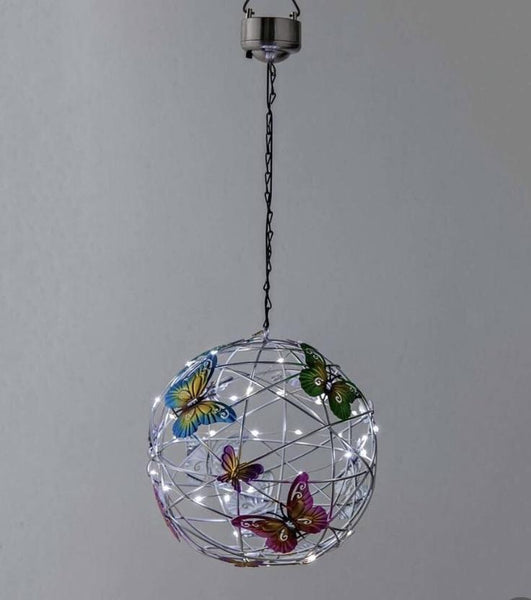 Solar Lighted Hanging Mesh Orb with Colorful Butterflies