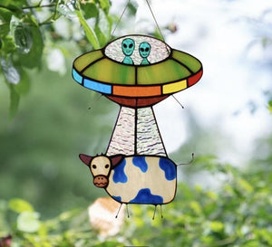 Alien and cow dyed sunbathing window decoration, painted UFO pendant