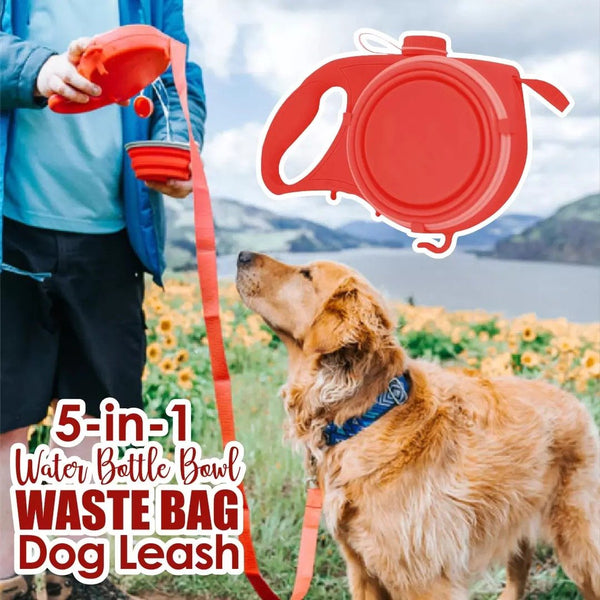 5-in-1 Water Bottle Bowl Waste Bag Dog Leash