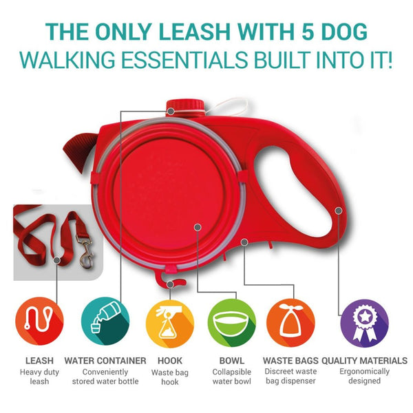 Durable Dog Leash - Automatic Retractable Nylon Dog Leash With Water Bottle