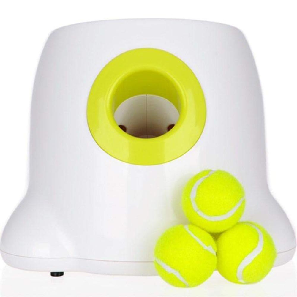 Dog Tennis Ball Launcher Automatic throwing machine device with 3 balls - White