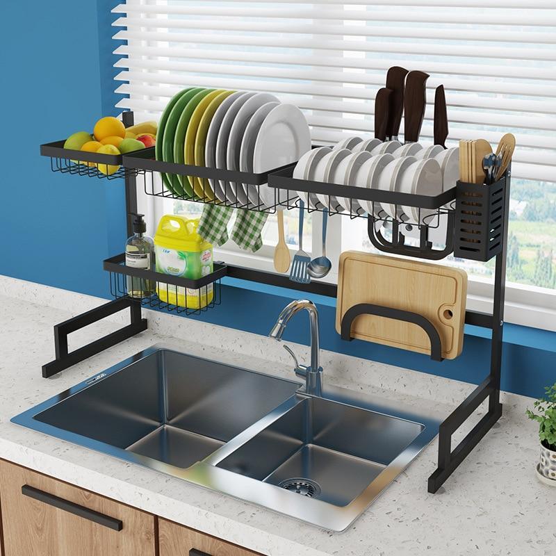 Over The Sink Dish Drying Rack 2 Tier Stainless Steel Kitchen Counter Storage Organizer