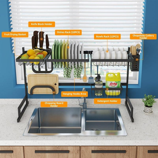 Over The Sink Dish Drying Rack 2 Tier Stainless Steel Kitchen Counter Storage Organizer