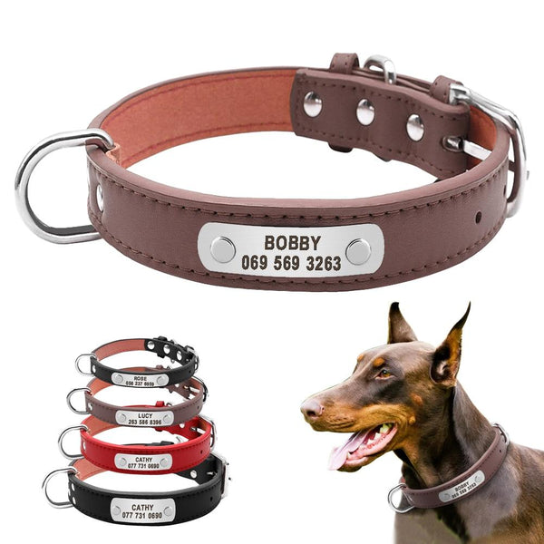 Large Durable Personalized Dog Collar PU Leather ID Collars Customized for Small Medium Large Dogs - 4 Sizes