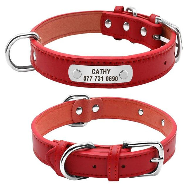 Large Durable Personalized Dog Collar PU Leather ID Collars Customized for Small Medium Large Dogs - 4 Sizes