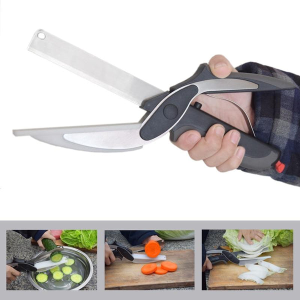 Stainless Steel Kitchen Scissors - 2 in 1 Cutting Board Chopper