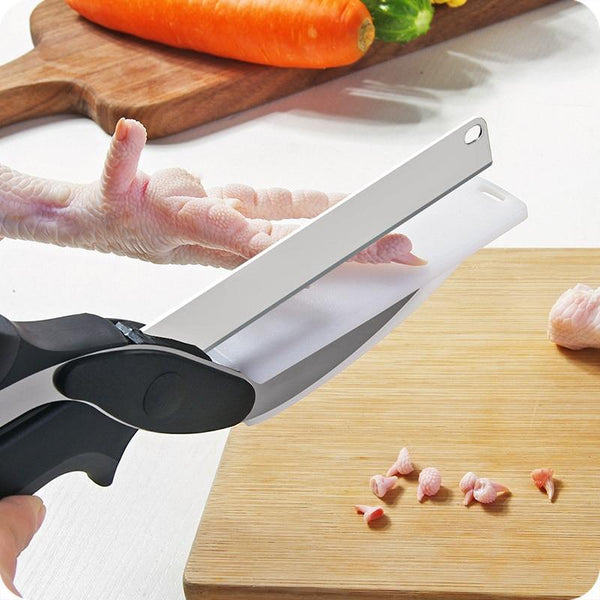 Stainless Steel Kitchen Scissors - 2 in 1 Cutting Board Chopper