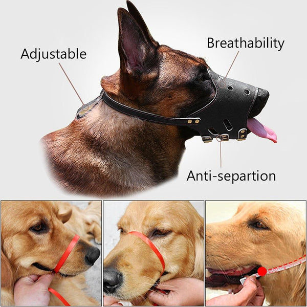 PU Leather Dog Muzzle Adjustable Breathable Mask Anti Bark Bite Chew Safety for Training Small Large Dogs