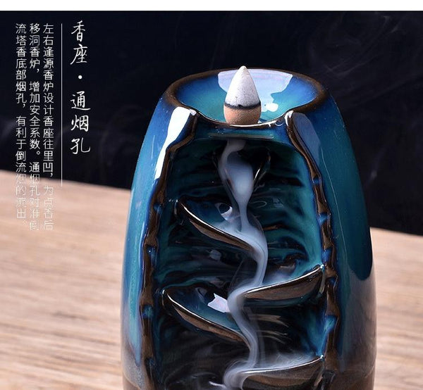 Backflow Incense Burner - Waterfall Ceramic Smoke Mountain River Handicraft