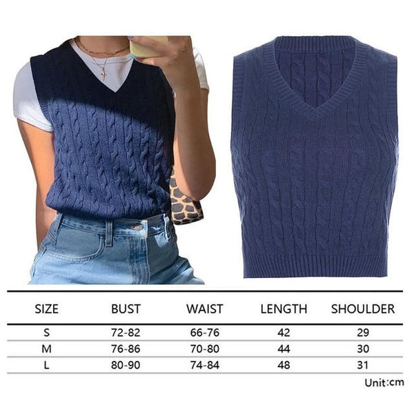 V Neck Vintage Sleeveless Sweater Vest