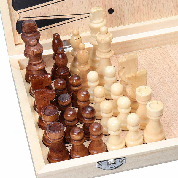 Family Wooden Chess Set Board  3 in 1