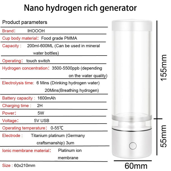 Portable Quantum Nano High Hydrogen Water Generator