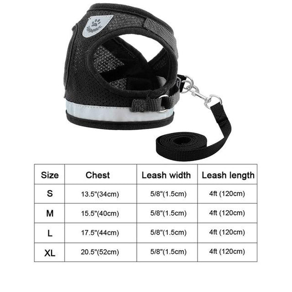 Cat Harness Leash Set Reflective Harnesses Vest - 5 Sizes