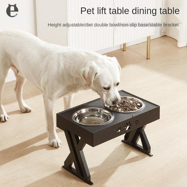 Adjustable Double Non-Slip Pet Food Bowl Feeding Dish