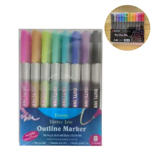 12 Colors Metallic Glitter Colorful Color Outline Marker