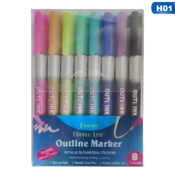 12 Colors Metallic Glitter Colorful Color Outline Marker