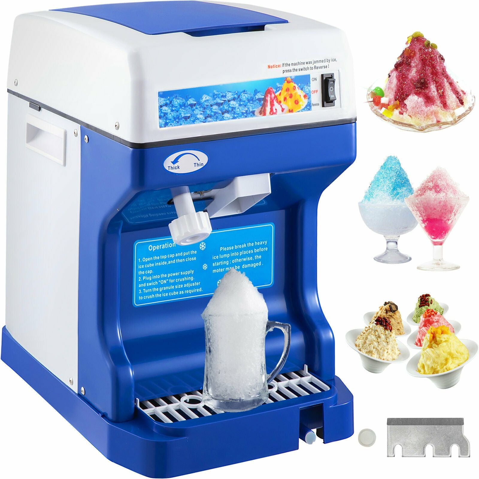 VEVOR 120KG/H Ice Shaver Crusher Granizing Maker Machine Snow Cone Chopper Flake Stainless Steel Cool for Drink Shops Commercial