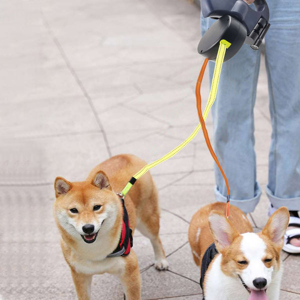 2 Color Retractable Dual Double Pet Leash Rope Zero Tangle Walk For Two Dog Walk Adjustable Pet Leash